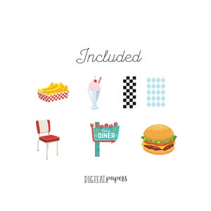Retro Diner Clipart: 50s Restaurant Graphics (INSTANT DOWNLOAD) - Etsy