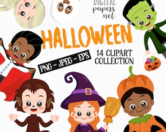 Halloween Costume Clipart: Kids Party Graphics (PNG, EPS, JPEG) (Instant Download)