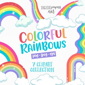 Rainbow Clipart, Colorful Rainbow, Rainbow Party, Cloud Clipart, Magical Clip art, Modern Rainbow Commercial Use, Instant Download