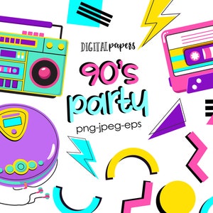 90s Party, 90s Clipart, Nostalgic Illustrations, Retro Clipart, 90s Graphic Design Elements, Vector, Commercial, INSTANT DOWNLOAD