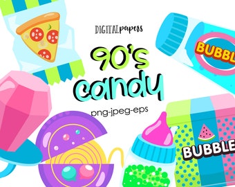 90s Candy Clipart, 90s Party, Nostalgia, Retro Clipart, Sweets Clipart, Vintage, Graphic Elements, Vector, Commercial, INSTANT DOWNLOAD