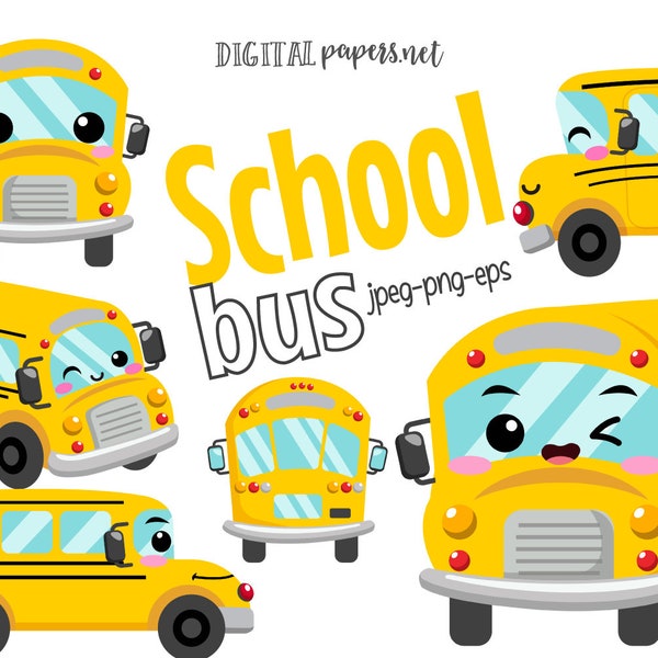 School Bus Clipart, Yellow Bus Clip Art, Back to School Clipart, Car Clip Art, PNG Clipart, Vector, Commercial Use, Instant Download