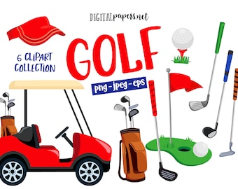 Golf Clipart-Set: Golfball, Cart, Schläger (PNG, JPEG, EPS)