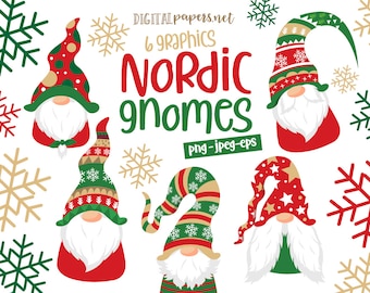 Nordic Christmas Gnomes Clipart, Commercial Use, Gnome Clipart, Christmas Graphics, PNG, EPS Vector Clip art, Instant Download