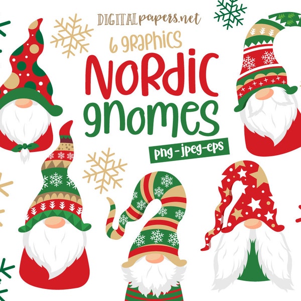 Nordic Christmas Gnomes Clipart, Commercial Use, Gnome Clipart, Christmas Graphics, PNG, EPS Vector Clip art, Instant Download