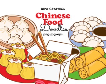 Chinesisches Essen Clipart: Imbiss Doodles (PNG, JPG, EPS)