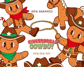 Retro Christmas Gingerbread Cowboy Clipart: PNG, JPEG, EPS (Instant Download)