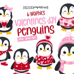 Valentinstag Pinguine Clipart, Pinguin Clipart, Herz, Liebe, süße Kawaii Clipart, Winter Clipart, Instant Download, COMMERCIAL, INSTANT