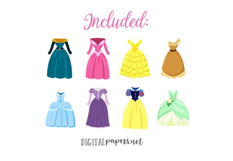 Princess Dress Clipart, Commercial Use, Royal Party, Dresses, PNG, Vector, Princess Clip art, Instant Download image 2