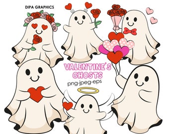 Valentine's Day Ghosts PNG, Heart Balloon PNG, Valentines Day Clipart, Ghost PNG Sublimation Clipart, Cute Ghost Clipart, Instant Download