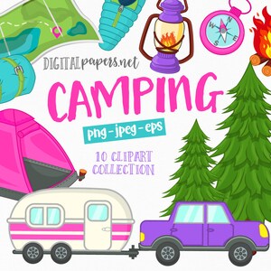 Camp Clipart, Happy Camper Clip Art, eps Vektor, png Clipart, Lagerfeuer, Sommer Camp Clip Art, kommerzielle Nutzung erlaubt, INSTANT DOWNLOAD