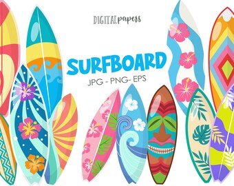 Colorful Surfboard Clipart: Summer Beach Graphics (INSTANT DOWNLOAD)