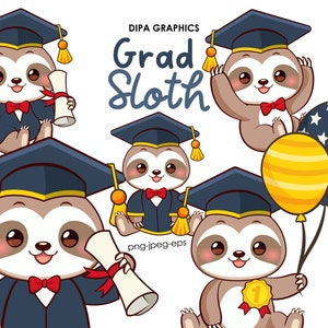 Graduación Perezoso Clipart, Perezoso PNG, Globo Clipart, Diploma Clipart, Como PNG, Felicitaciones al Grad PNG, Uso Comercial, Descarga Instantánea