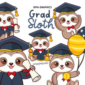 Graduation Sloth Clipart, Sloth PNG, Balloon Clipart, Diploma Clipart, Like PNG, Congrats to the Grad PNG, Commercial Use, Instant Download image 1