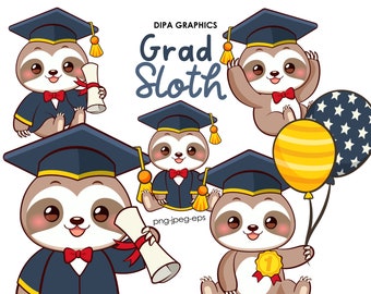 Graduation Sloth Clipart, Sloth PNG, Balloon Clipart, Diploma Clipart, Like PNG, Congrats to the Grad PNG, Commercial Use, Instant Download