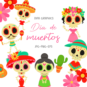 Day of the Dead Clipart, Clipart mexicain, Squelette, Sugar Skull Clipart, Vector Skull PNG Sublimation Clipart, Utilisation commerciale