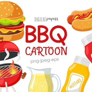 BBQ Clipart, Burger Clipart, Hot Dog, Ketchup, Mustard, Lemonade Clipart, Summer, Vector, Commercial, INSTANT DOWNLOAD
