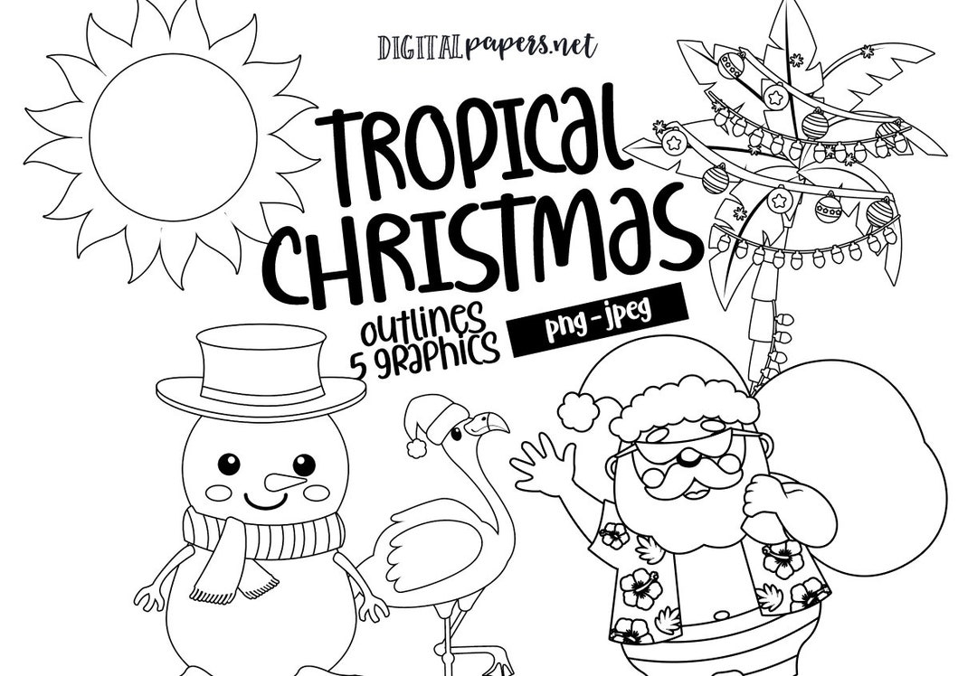 Tropical Christmas Outlines Clipart, Commercial Use, Summer Clipart ...