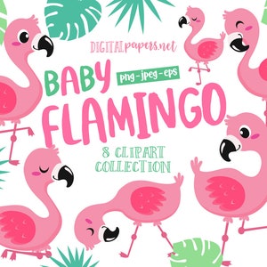 Baby Flamingo Clipart, Tropical Clipart, Luau Clipart, Summer Clipart, Instant Download, COMMERCIAL, INSTANT DOWNLOAD