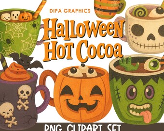 Halloween Heiße Kakao Tassen Aquarell Clipart
