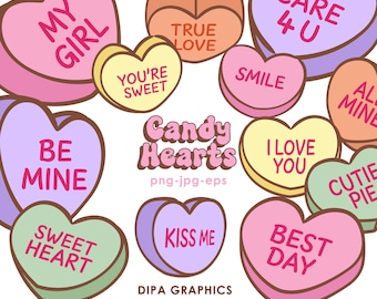 Valentinstag Candy Hearts Clipart Bundle: PNG, JPG, EPS (Digitaler Download)