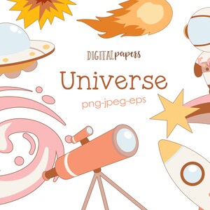 Universe Clipart, Planet Clipart, Space Clipart, Lindo, Astronauta, Cohete, Nave, Cometa, Estrella, Vector, Comercial, DESCARGA INSTANTE