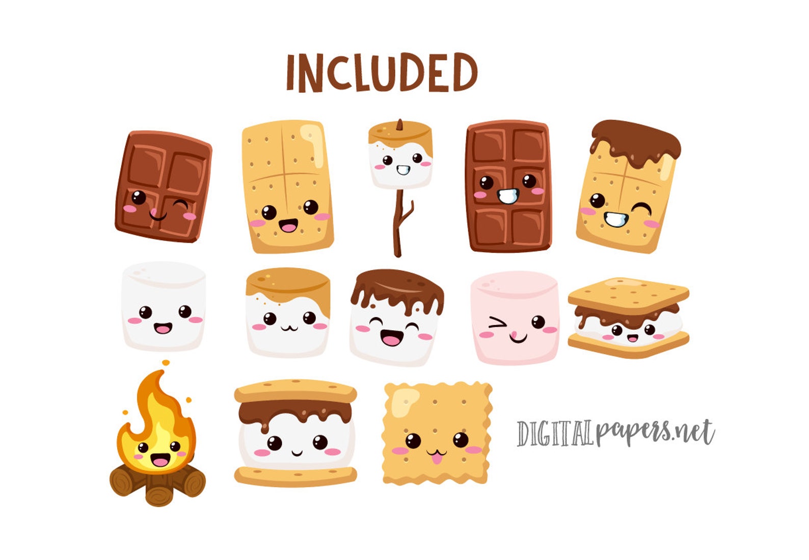 Kawaii S'mores Clipart: Camping Graphics (INSTANT DOWNLOAD) - Etsy