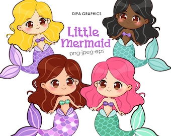 Little Mermaid Clipart, Mermaid PNG, Summer Clipart, Pool Party Clipart, Under the Sea PNG, Commercial Use, Instant Download