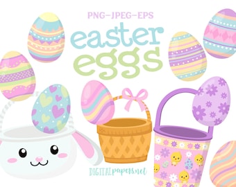 Easter Eggs Clipart, Easter Clipart, Egg Hunt Clipart, Easter Basket, Easter Egg Clipart, Instant Download, COMMERCIAL, INSTANT DOWNLOAD