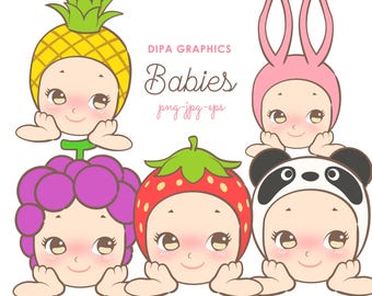 Baby Clipart, Handmade Kawaii Graphics, Doll Clipart, PNG, jpg and eps, Instant Download