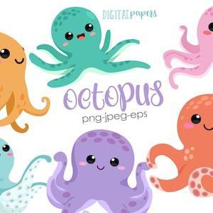 Octopus Clipart, Baby Octopus Clip art, Under the Sea, Sea Animal Clipart, Pool Party Clipart, Mermaid, Commercial, INSTANT DOWNLOAD