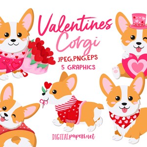 Valentines Day Corgis Clipart, Corgi Clipart, Heart, Love, Puppy Clipart, Dog Clipart, Instant Download, COMMERCIAL, INSTANT DOWNLOAD