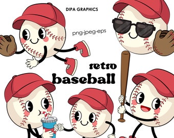 Retro Baseball Clipart: Sport Sublimation PNG, Vector Files (Instant Download)