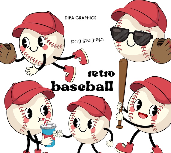 Retro Baseball Clipart: Sport Sublimation PNG, Vector Files (Instant Download)
