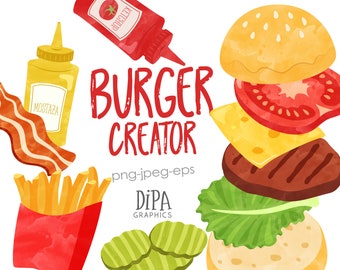 Burger Clipart Set: BBQ Fast Food Graphics (INSTANT DOWNLOAD)