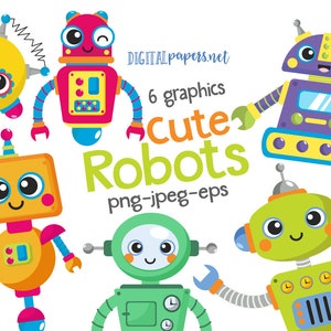 Cute Robots Clipart, Robot Clipart, Toy Clip art, COMMERCIAL use allowed, INSTANT DOWNLOAD image 1