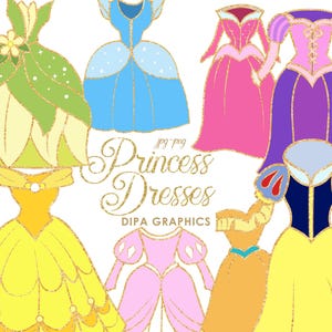 Vestido de princesa Clipart, Gráficos de princesa, Clipart hecho a mano, Clipart de Cenicienta, Blancanieves Sublimación PNG Descarga instantánea