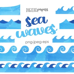 Clipart z falami morskimi, lato, impreza na plaży, pod morzem, clipart surfingowy, ramka, ocean, clipart morski, komercyjny, natychmiastowe pobranie
