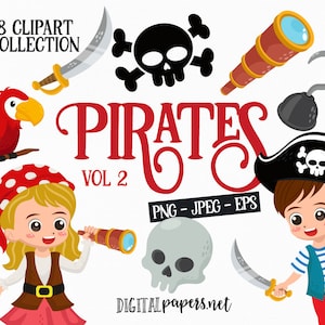 Piraten Clipart, Piraten Geburtstag, png Clipart, eps Vektor, kommerzielle Nutzung, Karte Clip Art, Piratenschiff Clipart, INSTANT DOWNLOAD