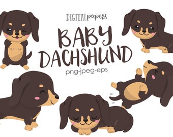 Dachshund Clipart, Puppy Clipart, Puppies Clipart, Dog Clip art, Pet Graphics, Sticker Vector, Commercial, INSTANT DOWNLOAD