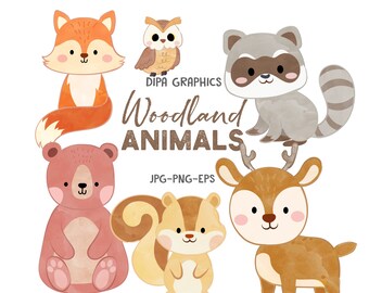 Woodland Animals Clipart, Bear, Fox, Reindeer, Squirrell, Owl, Raccoon, Sublimation PNG, Jpg, EPS Vector Graphics, Instant Download