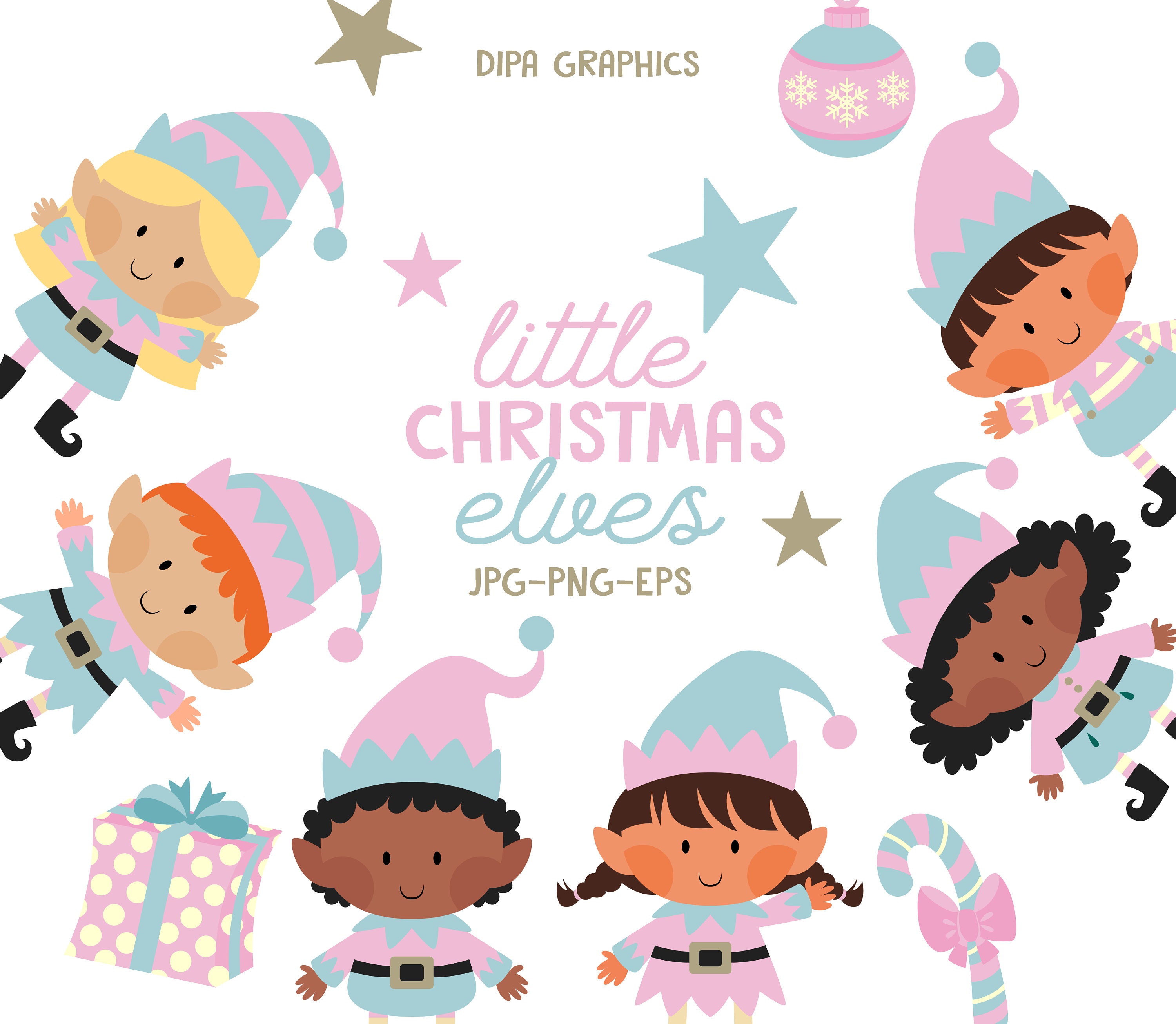 Pink Christmas Elf Clipart: Kids Vector Graphics (PNG, EPS, JPEG) - Commercial Use