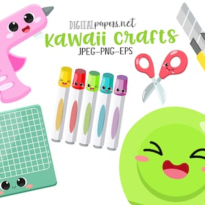 Kawaii Crafts Clipart, School Clipart, Back to School Clipart, Scissors, mat, cutter, PNG Clipart, Vector, Commercial Use, Instant Download