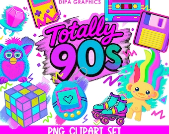 90s Clipart: nostalgische Spielzeug und Elemente PNG Grafiken (Instant Download)
