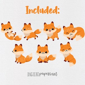 Cute Fox Clipart, Animal Clipart, Fall Graphics, Woodland Clipart, Forest Clipart, Winter Graphics, Commercial Use, Instant Download image 2