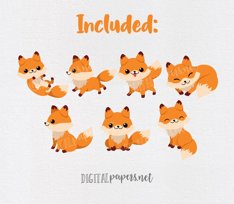 Cute Fox Clipart, Animal Clipart, Fall Graphics, Woodland Clipart, Forest Clipart, Winter Graphics, Commercial Use, Instant Download image 2