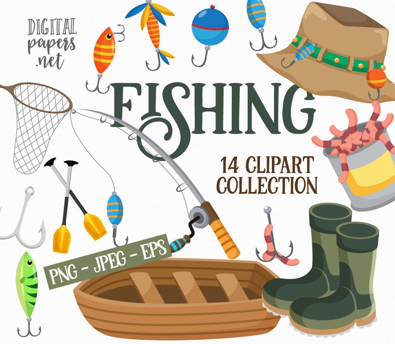 Fishing Clipart Gone Fishing Clip Art EDITABLE Fishing Etsy