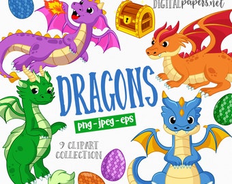 Dragon Clipart, Vector Clipart, Cute Dragon Clip art, EPS File, PNG Clipart, Dragon Clip art, Commercial Use, Instant Download