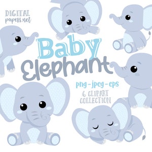 Baby Elephant Clipart: PNG, JPEG, EPS Vector Files (Commercial Use)