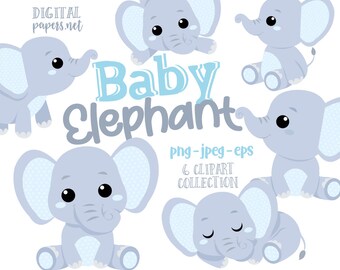 Baby Elephant Clipart: PNG, JPEG, EPS Vector Files (Commercial Use)